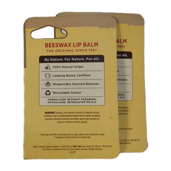 (2 PACK) NEW Burt's Bees The Original Paper Tube Moisturizing Lip Balm 0.34 Oz - Picture 4 of 6